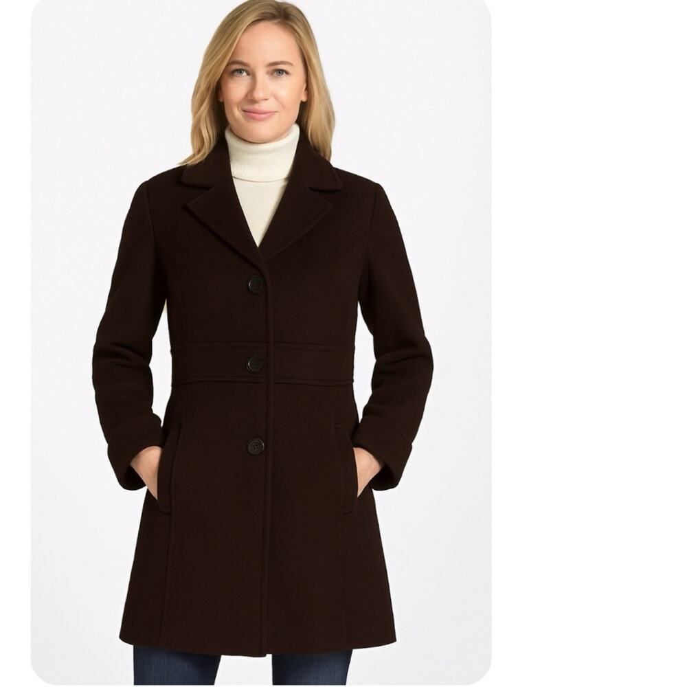 Marc New York Women's Dark Brown Cashmere Blend Mid-Length Winter Coat Size 8